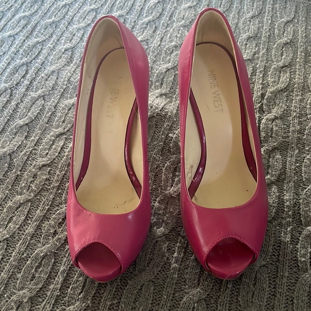 Hot pink peep toe pumps